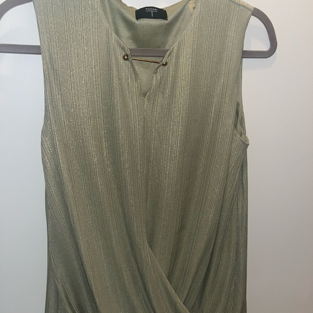 Iridescent Green Sleeveless Draped Top